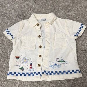 Old Navy Kids Cream Shirt with Blue Checkered Trim
